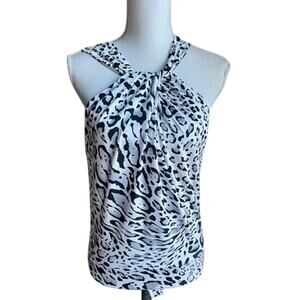 Cache white, black chic halter leopard print body suit top size M